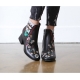 Women's Round Toe Side Zip Chunky Med Heel Floral Embroidered Ankle Boots