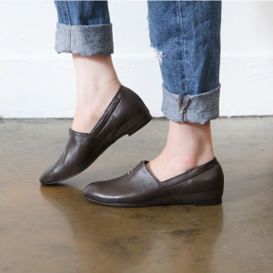 Women's Hand Made Brown Leather Loafer Shoes