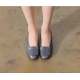 Women's Hand Made Gray Leather Square Layer Loafer Shoes