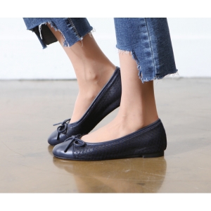 Women's Hand Made Navy﻿ Scale Leather Ballet Flat Shoes