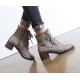 Women's Khaki Cap Toe Side Zip Comfort Chunky Block Med Heel Ankle Boots
