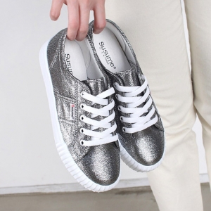 Women's Glitter Gray Low Top Fashion Sneakers Shoes