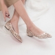 Women's Pointed Toe Glitter Gold Block Low Heel Shoes