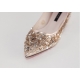 Women's Pointed Toe Glitter Gold Block Low Heel Shoes