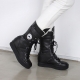 Women's Triple Velcro Strap Back Zip Mid-Calf Boots