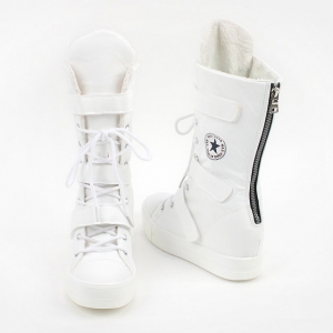 Women's Triple Velcro Strap Inner Fur White Mid-Calf Boots
