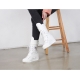 Women's Cap Toe Triple Velcro Strap Increase Height Hidden Wedge Insole Back Zip White Mid-Calf Boots