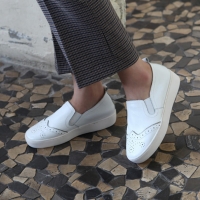 Women's White Leather Wing Tip Brogue Platform Loafer Shoes