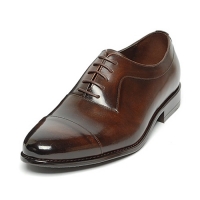 Men's Cap Toe Brown Leather Rubber Outsole Formal Closed Lacing Dress Oxfords Shoes