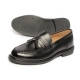 Men's Apron Toe U Line Stitch Black Synthetic Leather Tassel Loafers Shoes