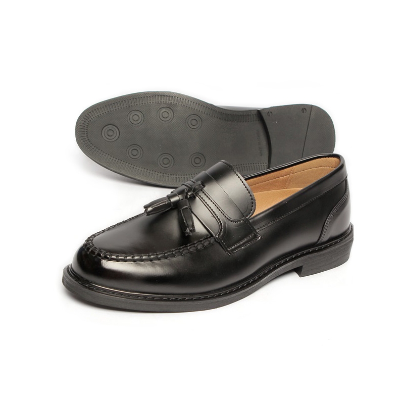 Men's Apron Toe Black Synthetic Leather Tassel Loafers Shoes