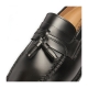 Men's Apron Toe U Line Stitch Black Synthetic Leather Tassel Loafers Shoes