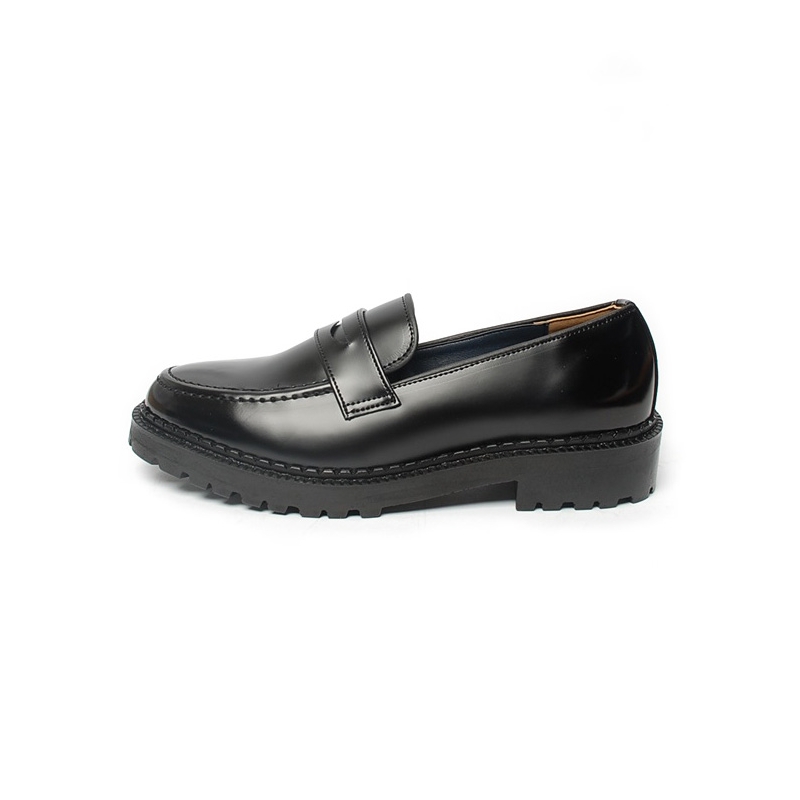 Men's Apron Toe Black Combat Sole Platform High Heel Penny Loafers Shoes