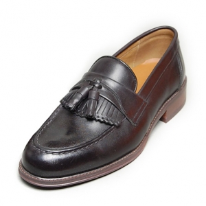 Men's Apron Toe Formal Black Leather Tassel Fringe Loafers Dress Shoes