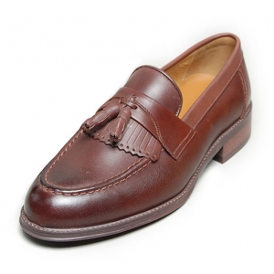 Men's Apron Toe Formal Brown Leather Tassel Fringe Loafers Dress Shoes