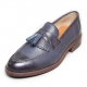 Men's Apron Toe Formal Blue Leather Tassel Fringe Loafers Dress Shoes