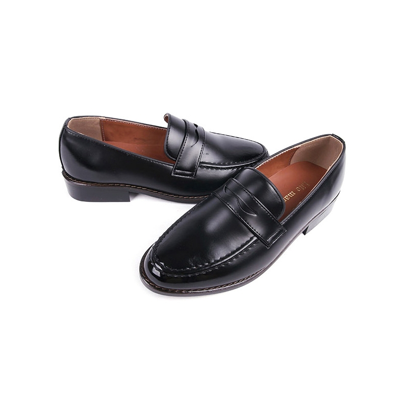 Men's Apron Toe Black Synthetic Leather Penny Loafers Shoes