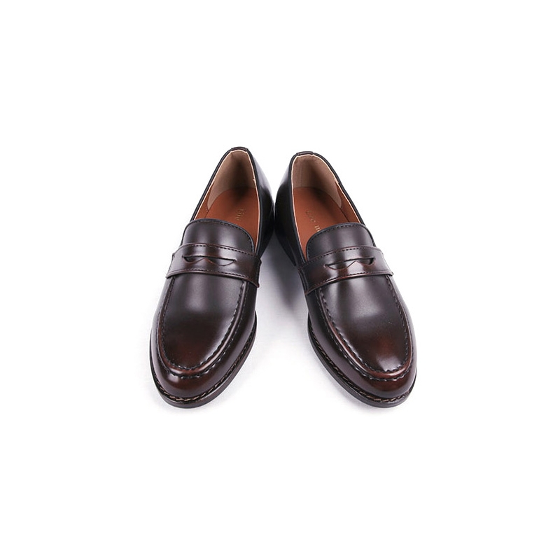 Men's Apron Toe Brown Synthetic Leather Penny Loafers Shoes