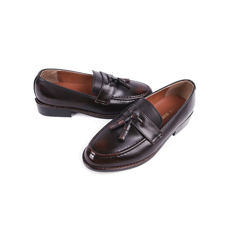 Men's Apron Toe Brown Synthetic Leather Tassel Loafers Shoes