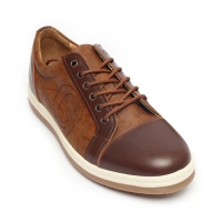 Men's Cap Toe Two Tone Brown Synthetic Leather Eyelet Lace Up Letter Stitch Fashion Sneakers Shoes