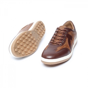 Men's Round Toe Letter Stitch Brown Fashion Sneakers Shoes