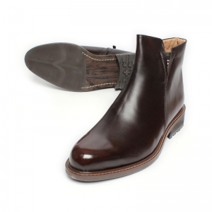 Men's Round Toe Brown﻿ Leather Side Zip Dress Boots