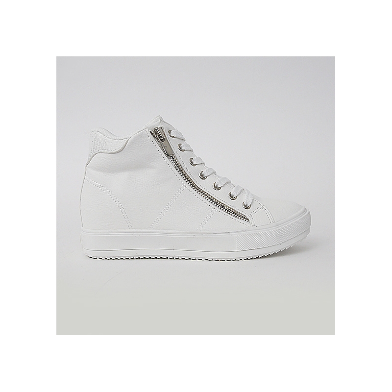 Women's Hidden Wedge Insole High Top White Fashion Sneakers Shoes
