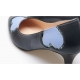 Women's Pointed Toe Black Leather Heart Pattern Med Heel Pumps