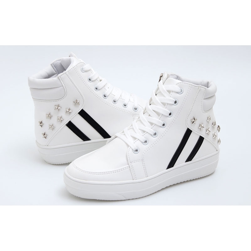 Women's Star Stud Zip White Platform High Top White Sneakers Shoes﻿﻿﻿﻿