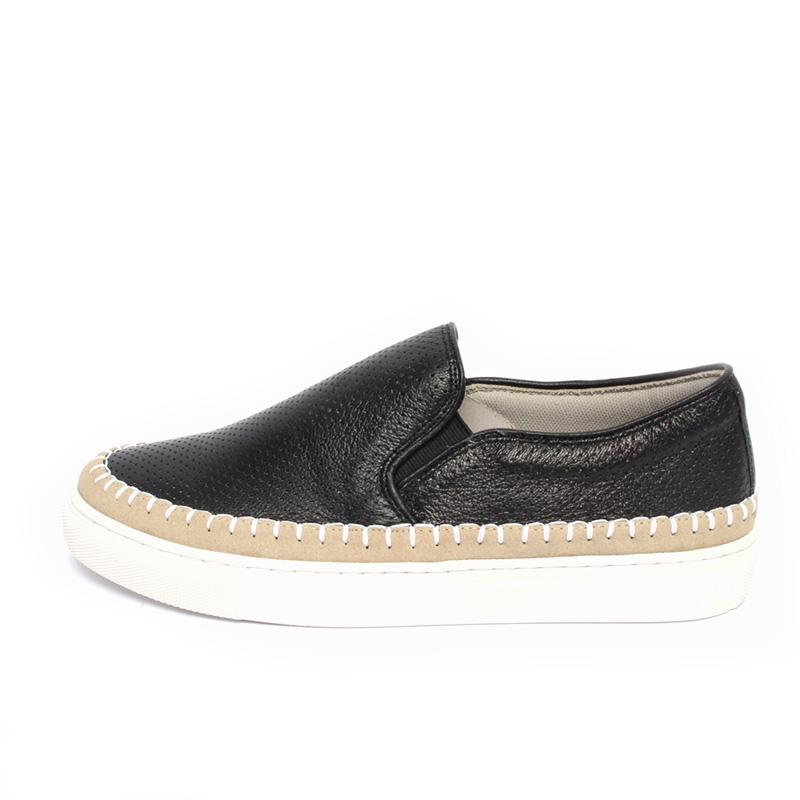 Women's round toe real leather slip on sneakers