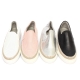 Women's round toe silver leather punching slip on shoes