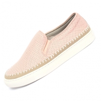 Women's round toe Pink leather punching slip on shoes