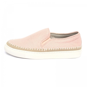 Women's round toe Pink﻿ Leather Punching Slip on sneakers