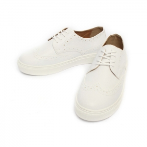 Women's Wing Tip White﻿ Synthetic Leather Low Top Fashion Sneakers Shoes﻿﻿