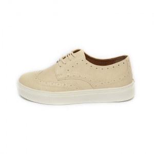 Women's Wing Tip Beige﻿ Synthetic Leather Low Top Fashion Sneakers Shoes﻿﻿