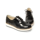 Women's Wing Tip Glossy Black Eyelet Lace Up Wedge Heel Fashion Sneakers Shoe