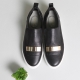 Women's Round Toe Black Leather Gold Stud Loafers Shoe