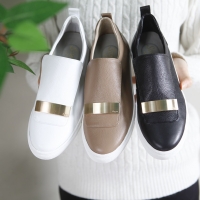Women's Round Toe Beige Leather Gold Stud Loafers Shoe