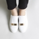 Women's Round Toe White Leather Gold Stud Loafers Shoe