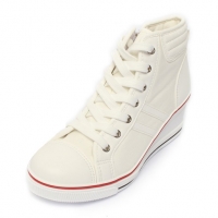 Women's Cap Toe Lace Up & Zip Closure Med Wedge Heel High Top White Fashion Sneakers Shoe