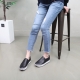 Women's Round Toe Punching Black Leather Wedge Fashion Sneakers Shoe