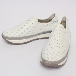 Women's Round Toe Punching White﻿ Leather Wedge Fashion Sneakers Shoes﻿﻿