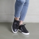 Women's Double Layer Fringe Black Leather Lace Up Fashion Sneakers Shoes
