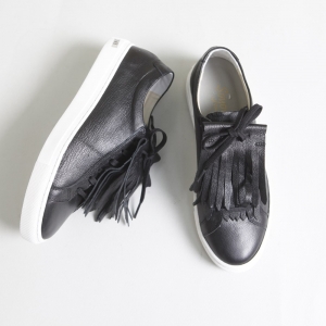 Women's Double Layer Fringe Black Leather Lace Up Fashion Sneakers Shoes﻿﻿﻿﻿﻿﻿﻿﻿