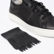 Women's Double Layer Fringe Black Leather Lace Up Fashion Sneakers Shoes