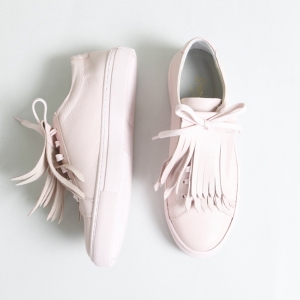 Women's Double Layer Fringe Pink﻿ Leather Lace Up Fashion Sneakers Shoes﻿﻿﻿﻿﻿﻿﻿﻿