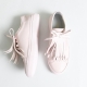 Women's Double Layer Fringe Pink Leather Lace Up Fashion Sneakers Shoes