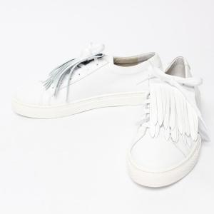 Women's Double Layer Fringe White﻿ Leather Lace Up Fashion Sneakers Shoes﻿﻿﻿﻿﻿﻿﻿﻿