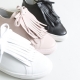 Women's Double Layer Fringe White Leather Lace Up Fashion Sneakers Shoes