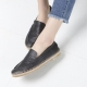 Women's Apron Toe Black Leather Espadrille Loafers Shoes
